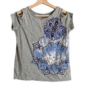 Justice Light Gray/Blue Floral Cold Shoulder Tee